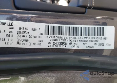 2015 Jeep Grand Cherokee Limited из США, поврежденный, VIN 1C4RJEBG6FC681090